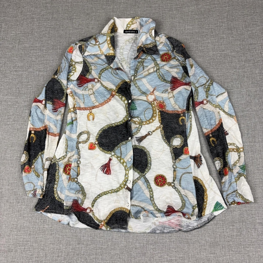 David Cline Button-Up Womens S Multicolor Tunic Collared Long Sleeve Lightweight